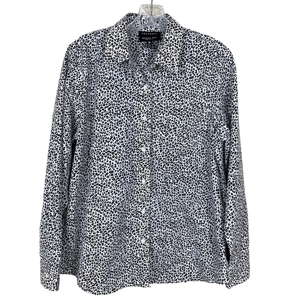Foxcroft Womens 10 Blouse Long Sleeve Button Up Animal Print Wrinkle Free Shaped